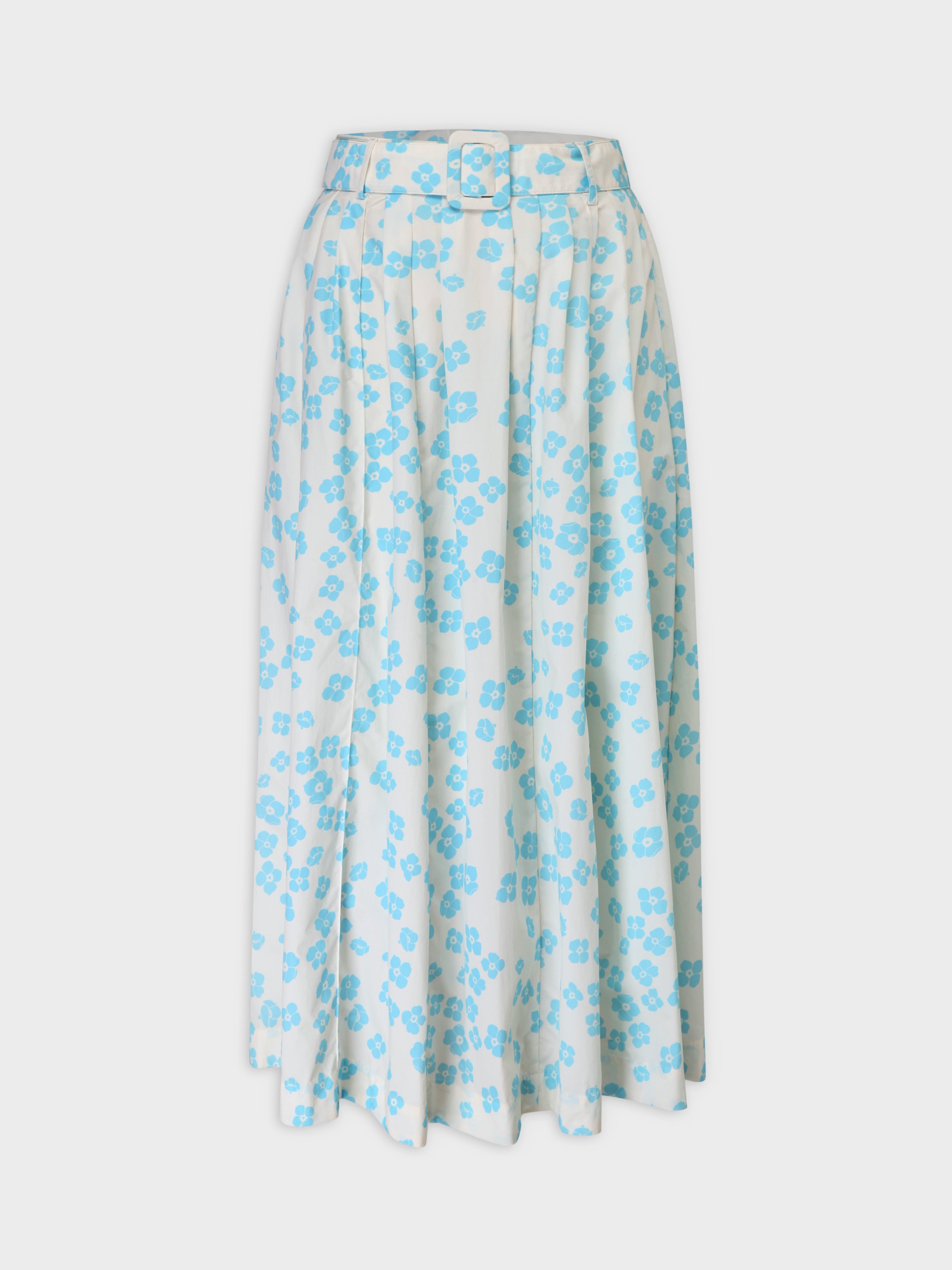 Belted Midi Skirt-Aqua Floral