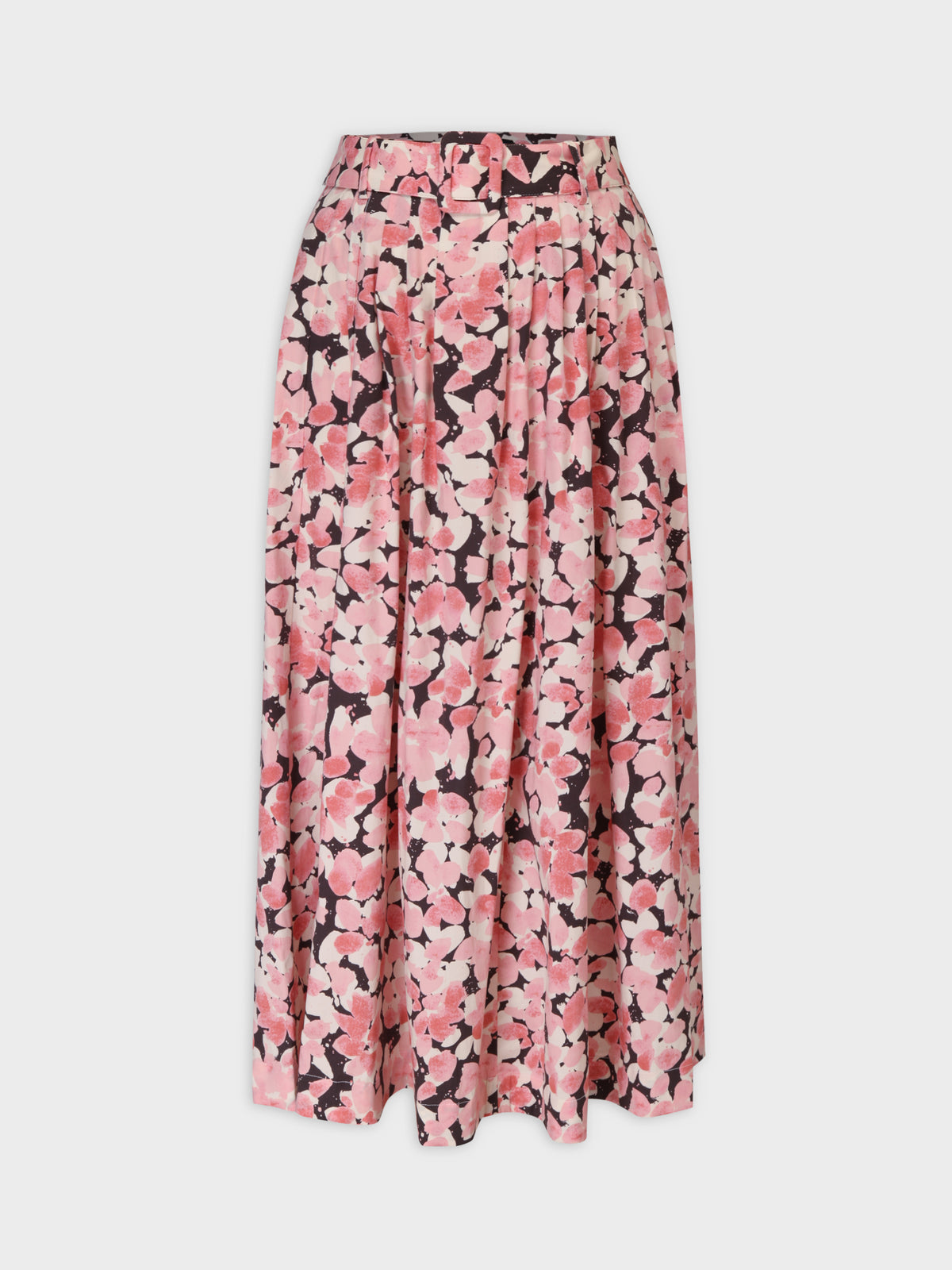 Belted Midi Skirt-Pink/Black Floral