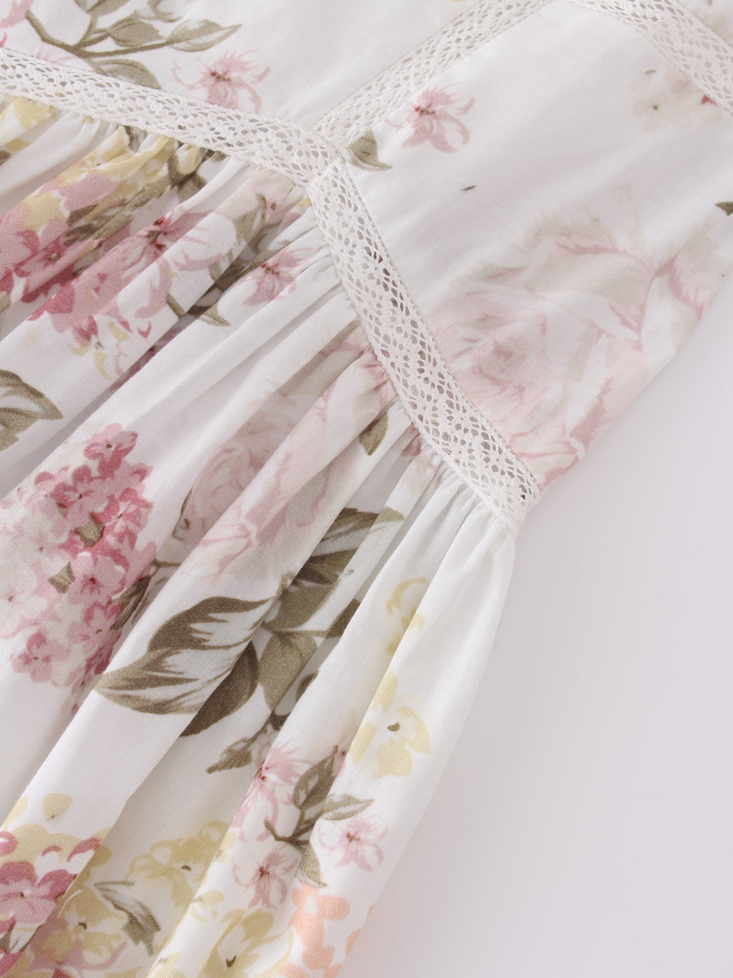 Lace Trim Detail Dress-Pastel Floral