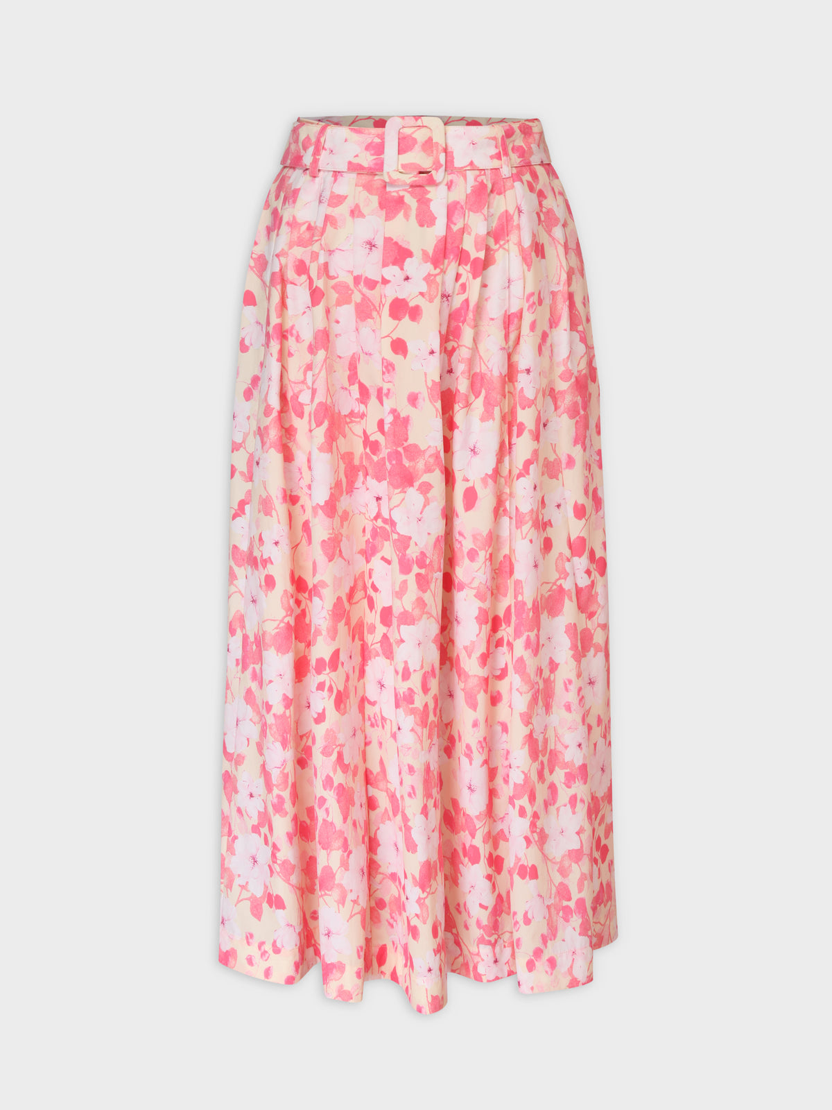 Belted Midi Skirt-Pink Floral