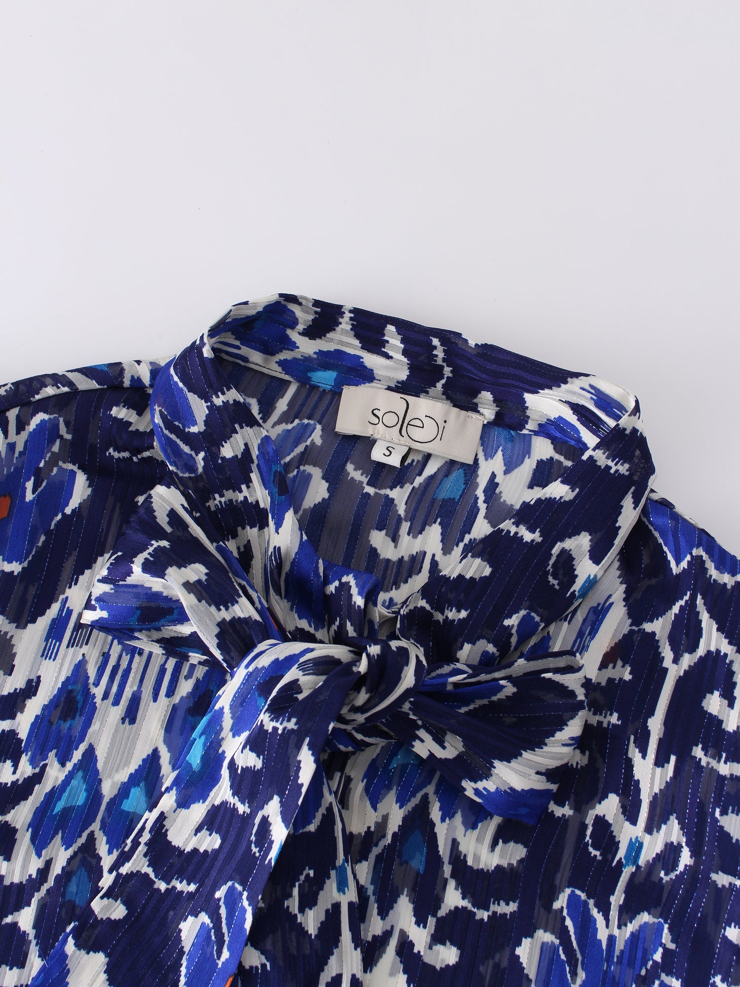 Tie Front Blouse-Blue Ikat