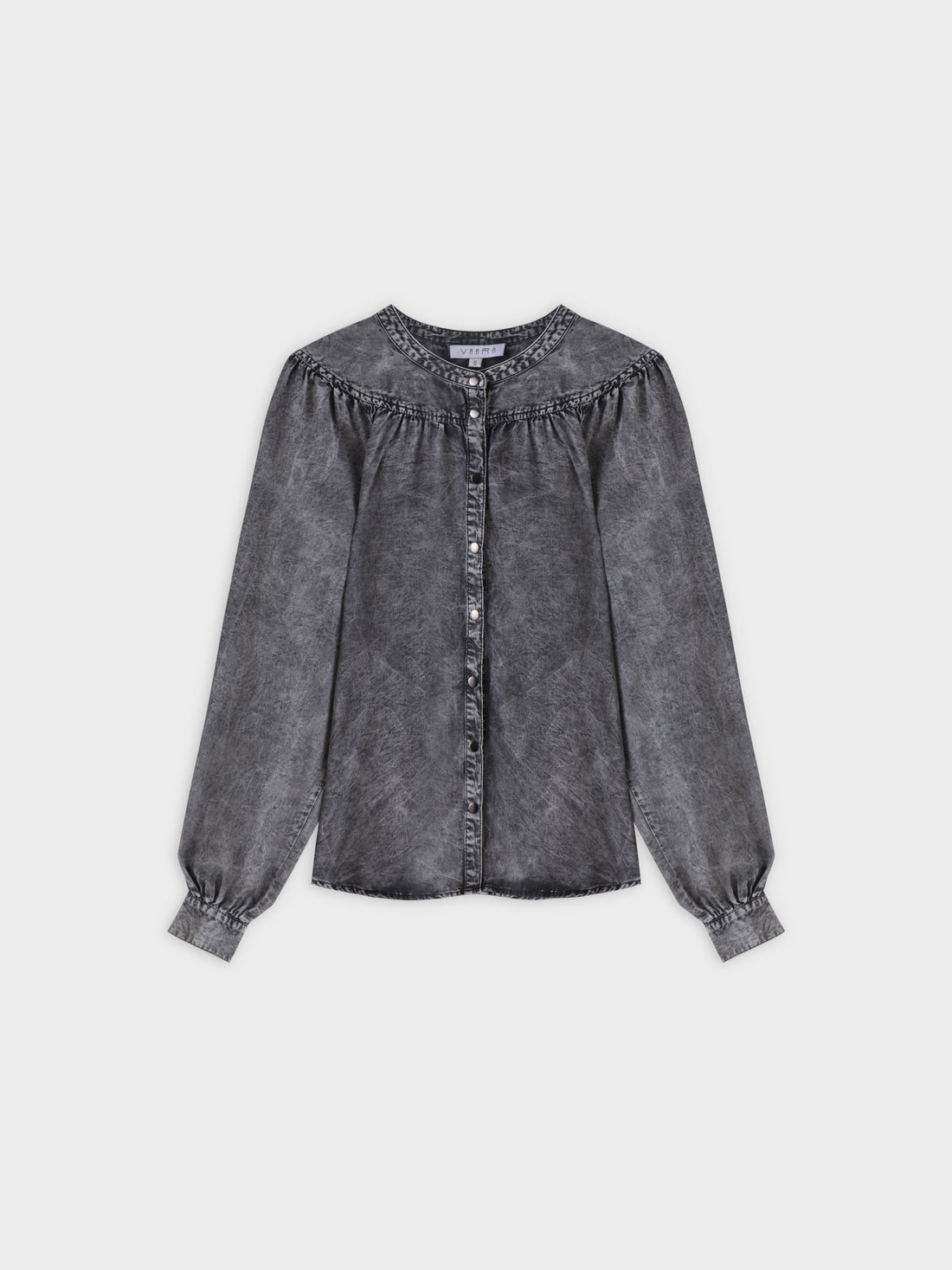 Gathered Top Blouse-Washed Black Denim