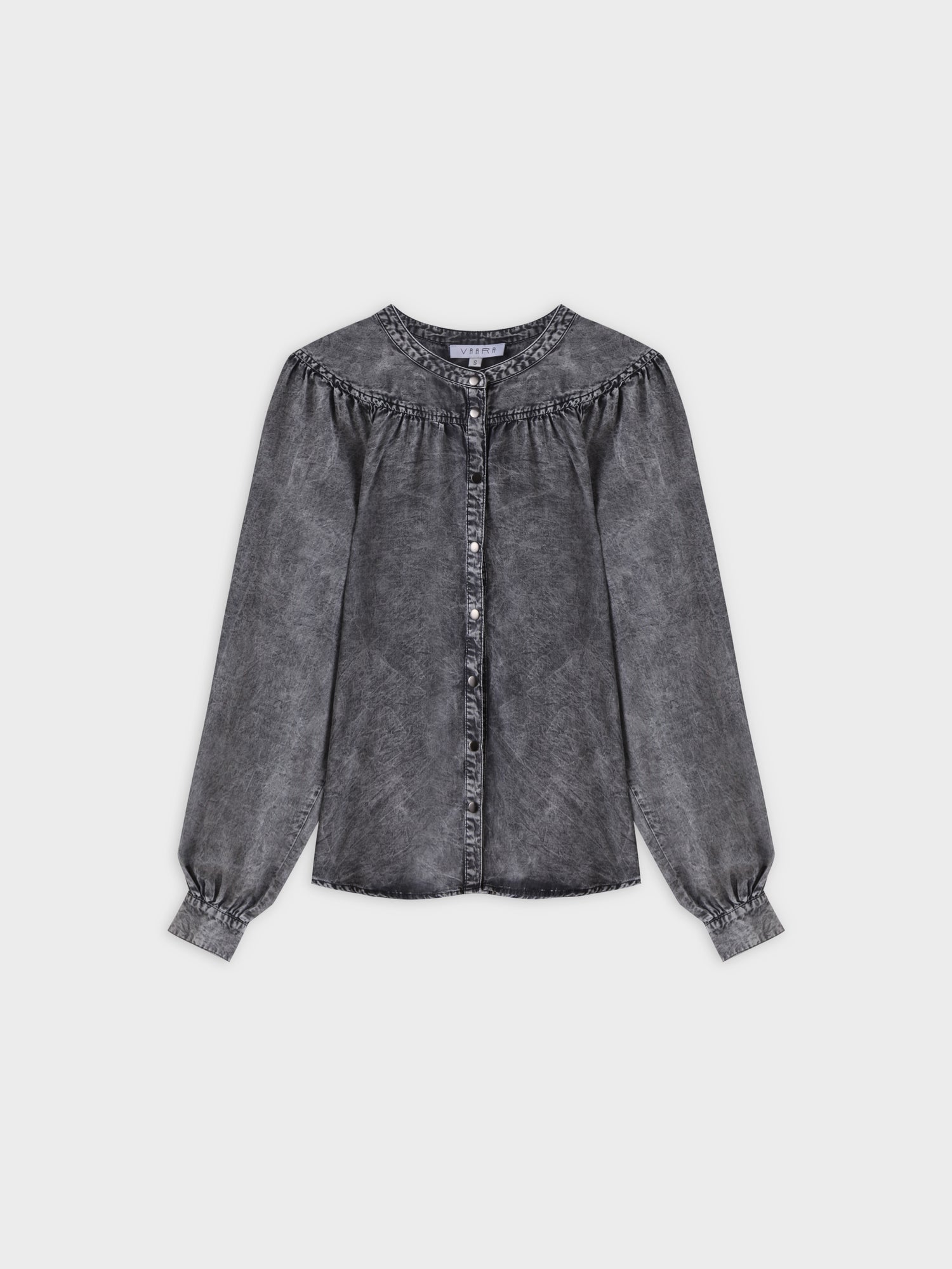 Gathered Top Blouse-Washed Black Denim