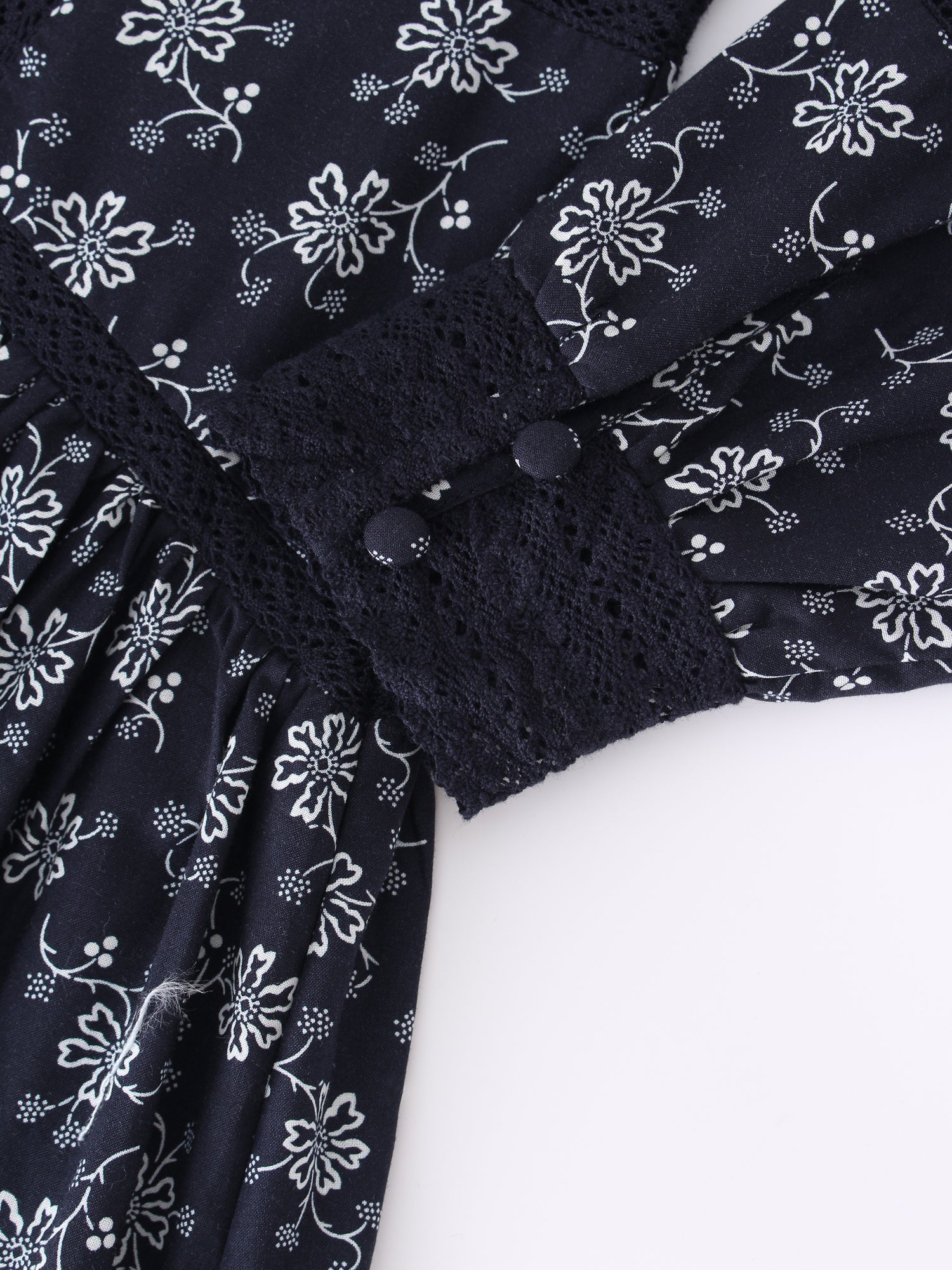 Lace Trim Detail Dress-Navy Floral