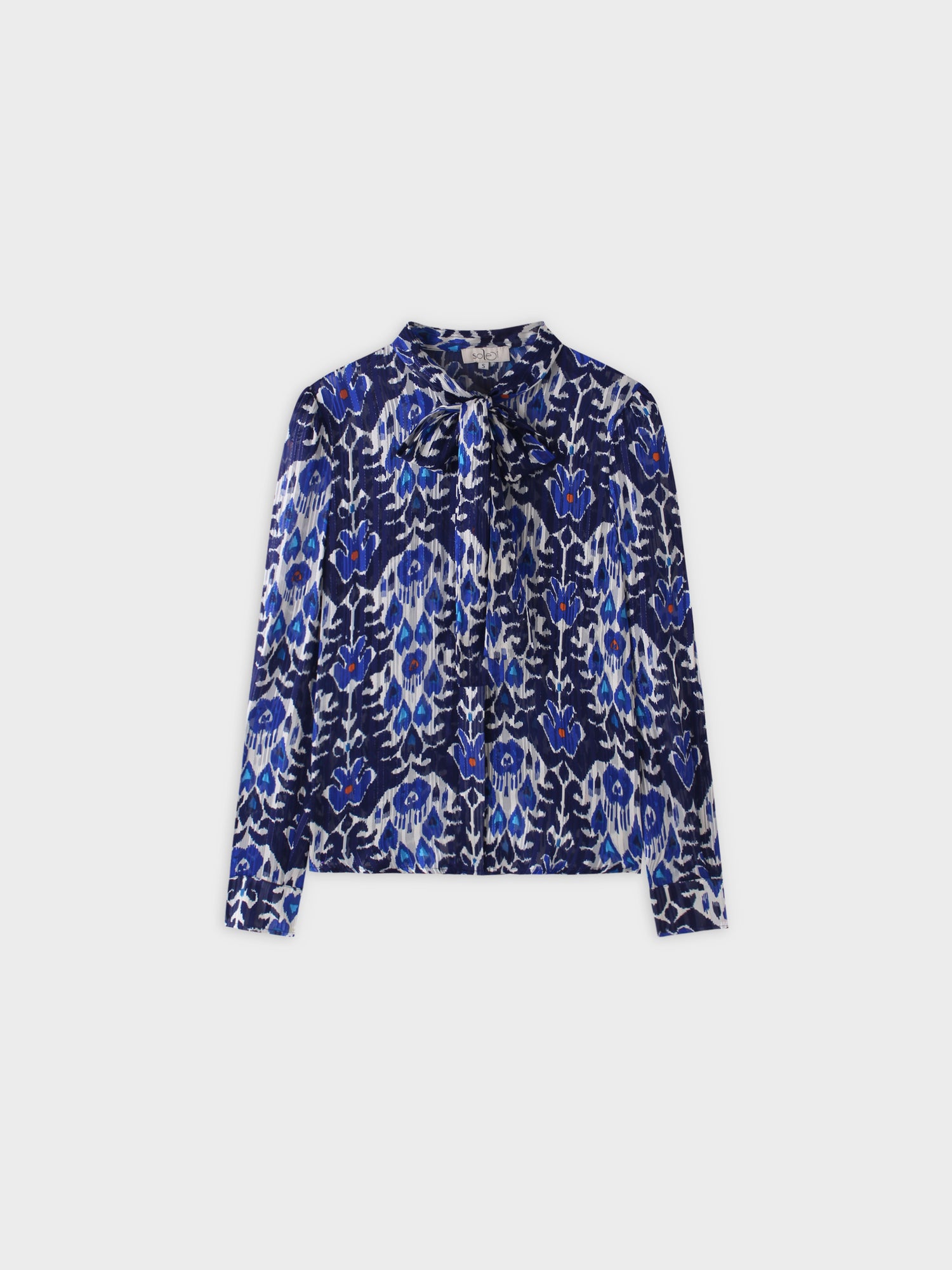 Blusa con lazo delantero-Ikat azul