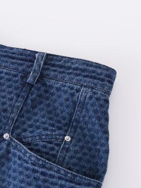 Back Pleat Denim Skirt-Textured Blue