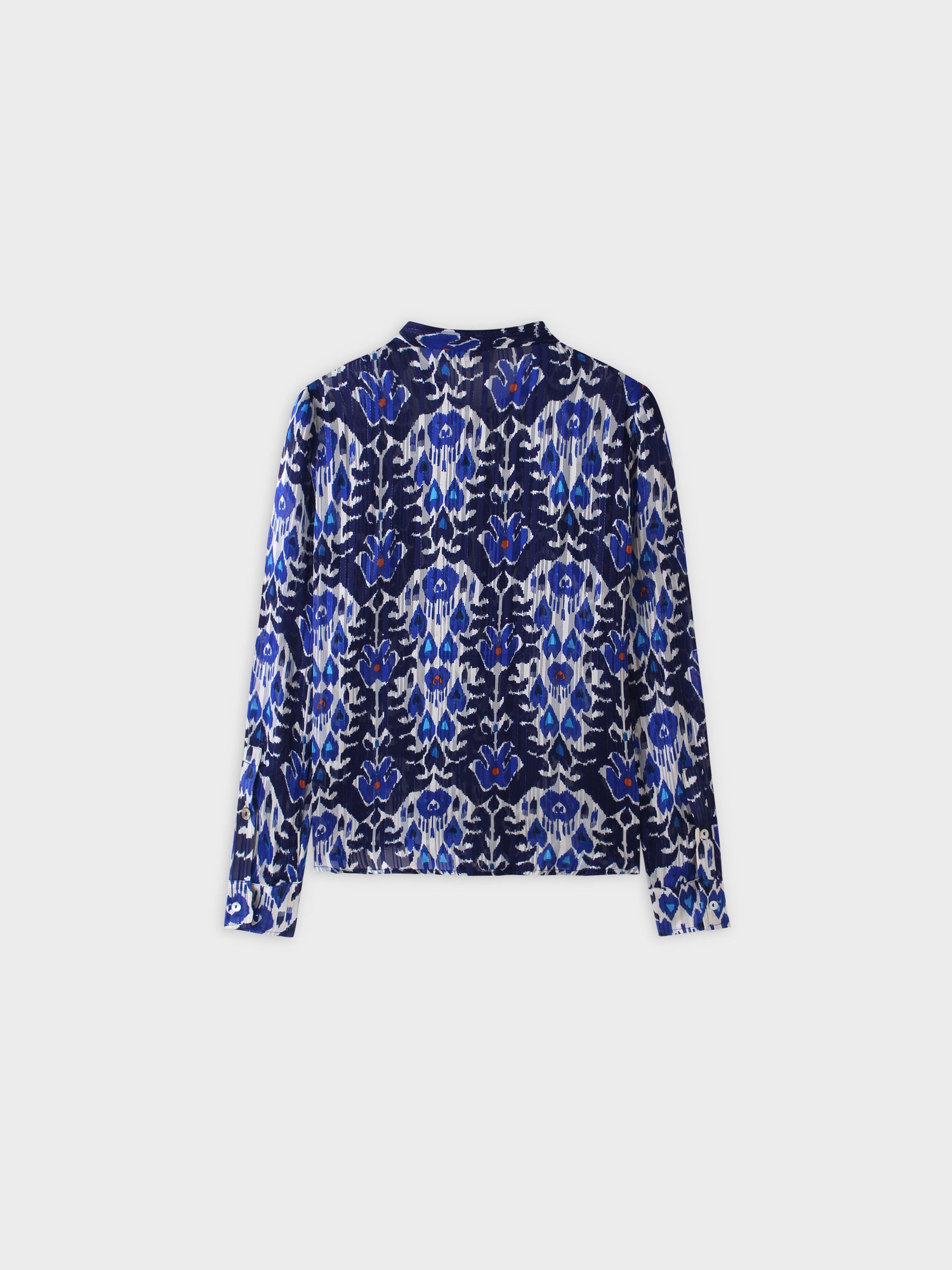 Blusa con lazo delantero-Ikat azul