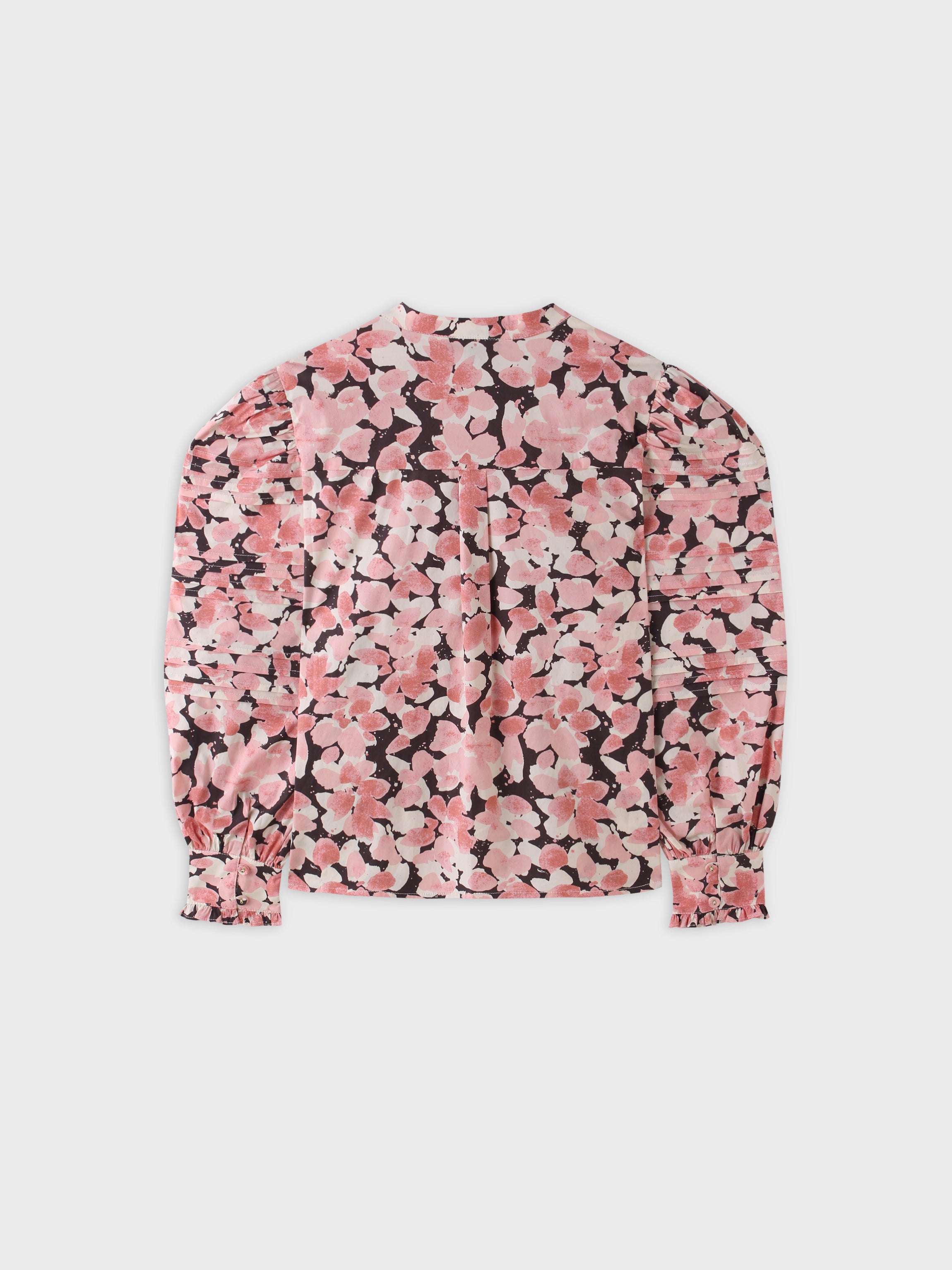 Blusa de manga plisada-Floral rosa/negro