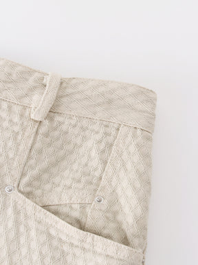 Back Pleat Denim Skirt-Textured Cream