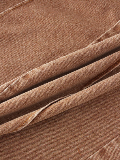 Denim Seamed Skirt-Brown