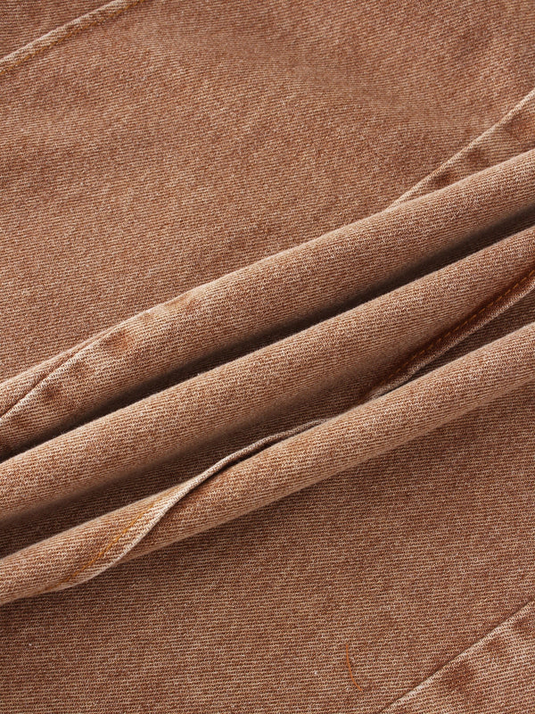 Denim Seamed Skirt-Brown