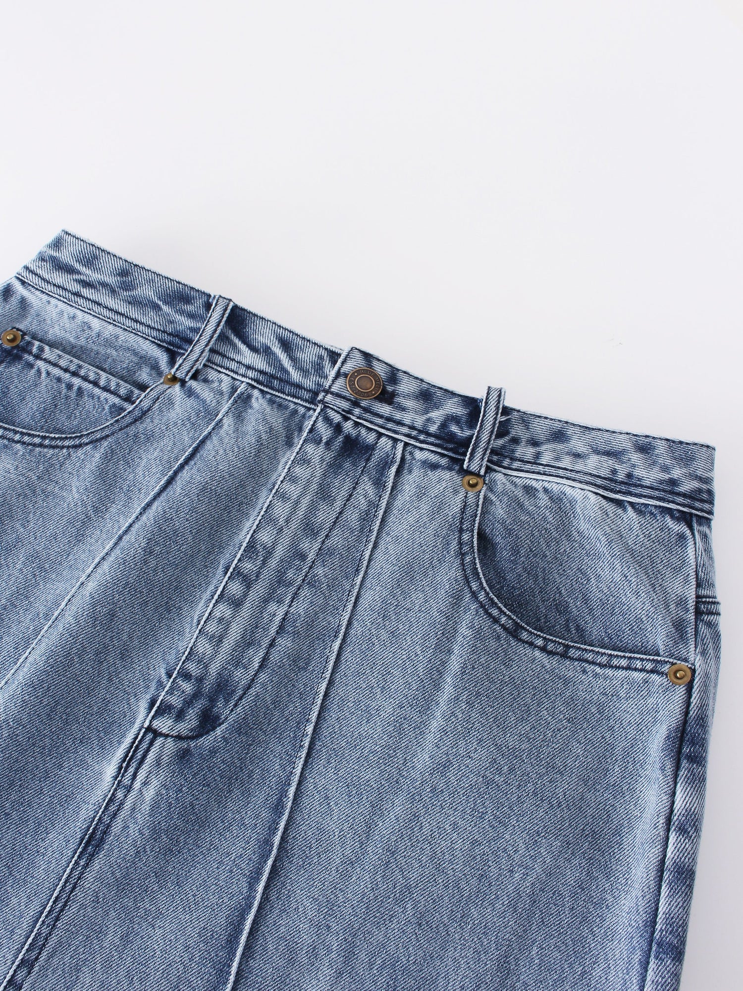 Denim Seamed Skirt-Blue