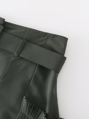 Pintuck Pocket Skirt-Olive