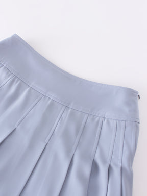 Yolk Pleated Skirt 37"-Grey Blue