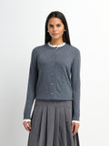 Eyelet Knit Trim Cardigan - Grey