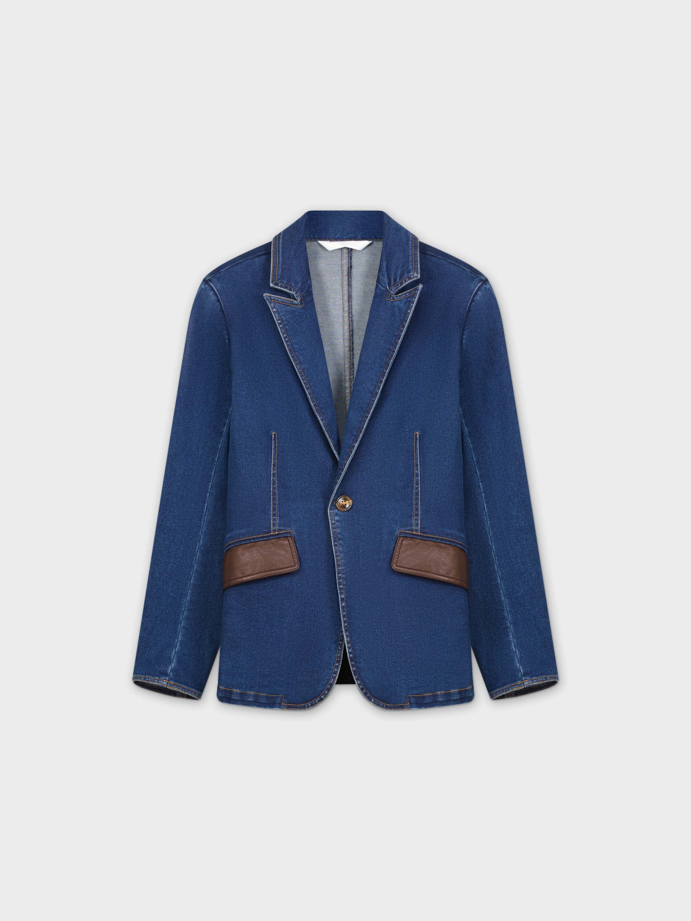 Blazer vaquero con bolsillo de cuero-Azul