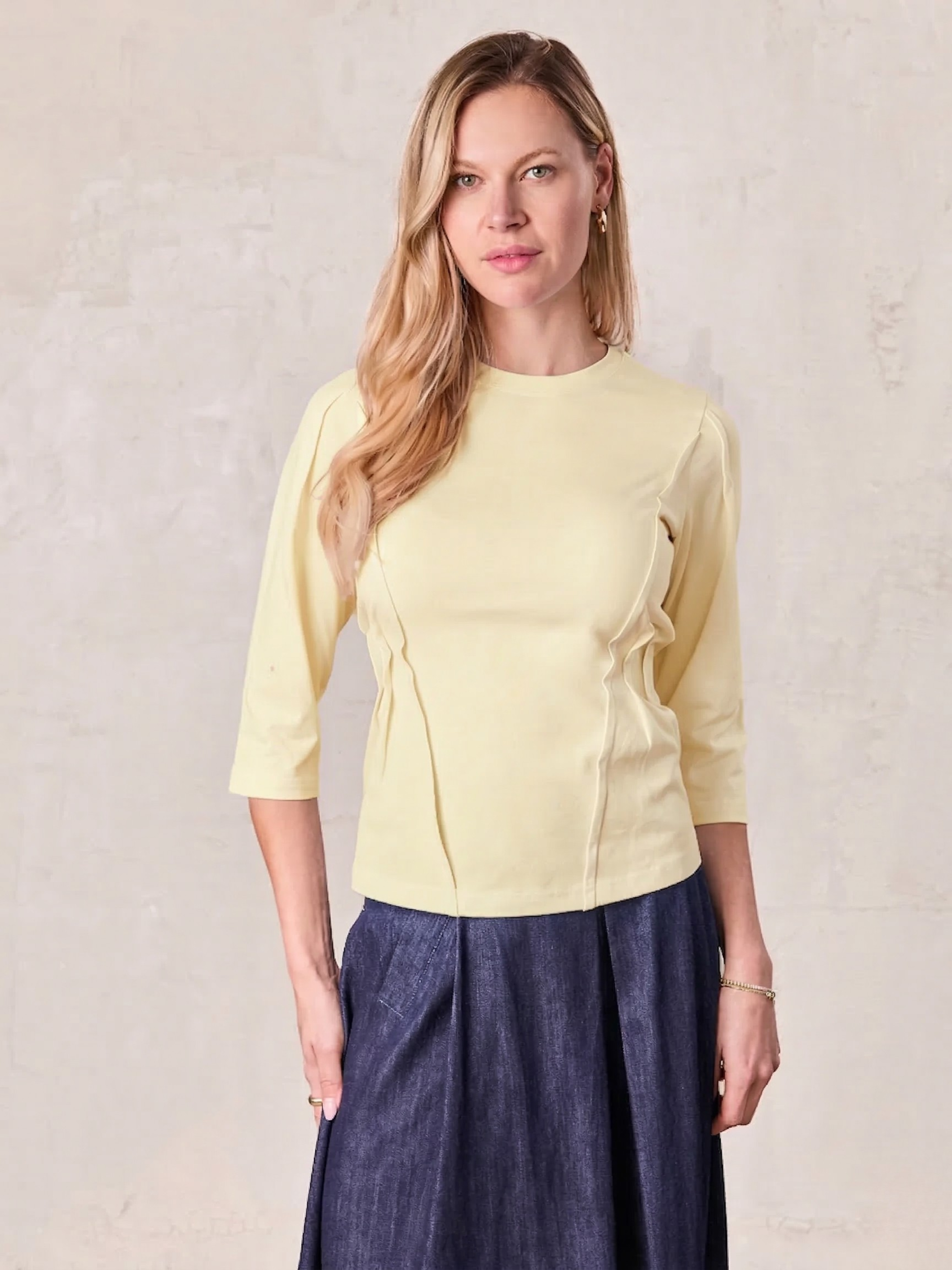 Pleat Seam T-shirt-Butter Yellow