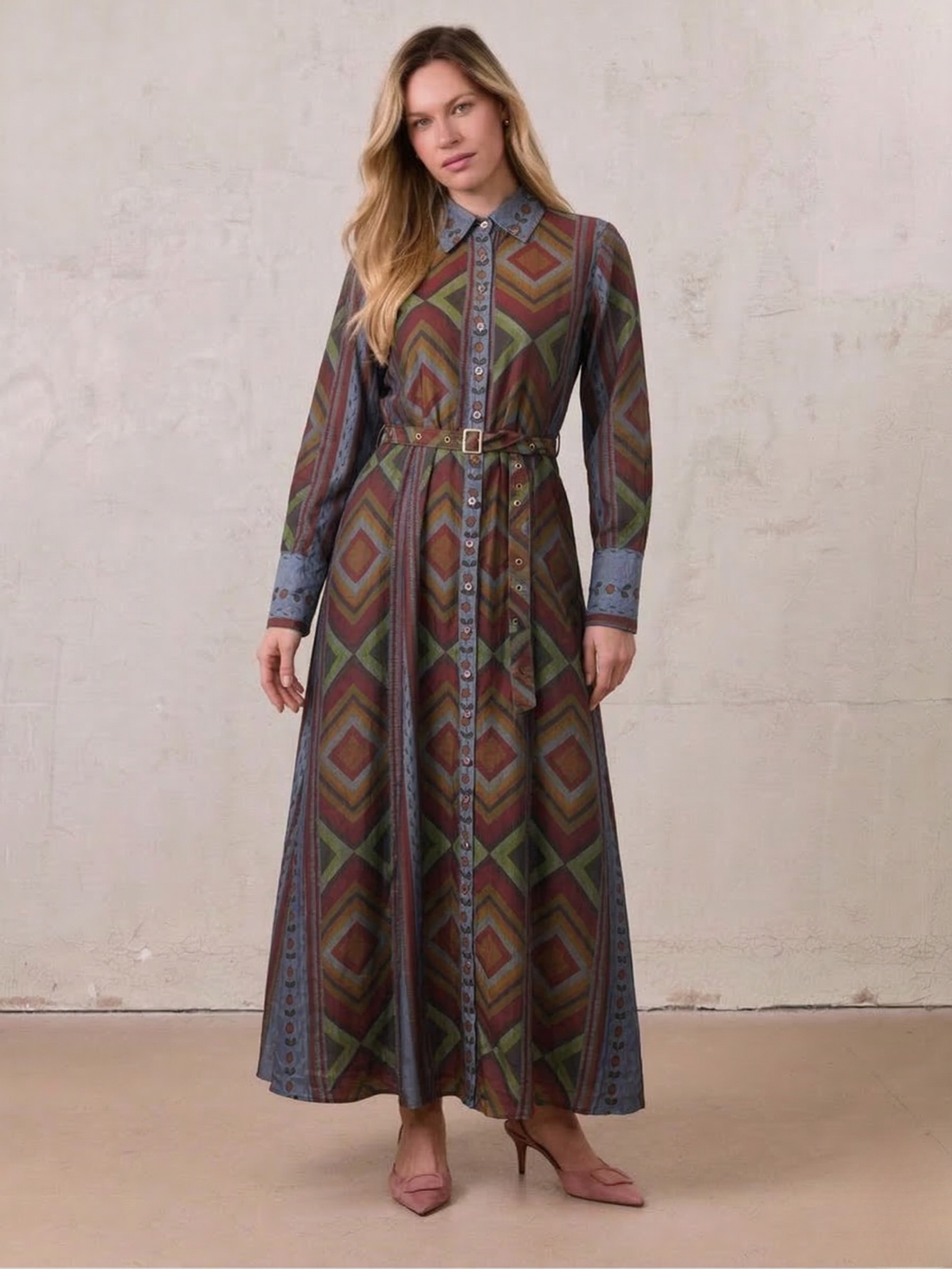 Tencel Printed Shirtdress-Aztec