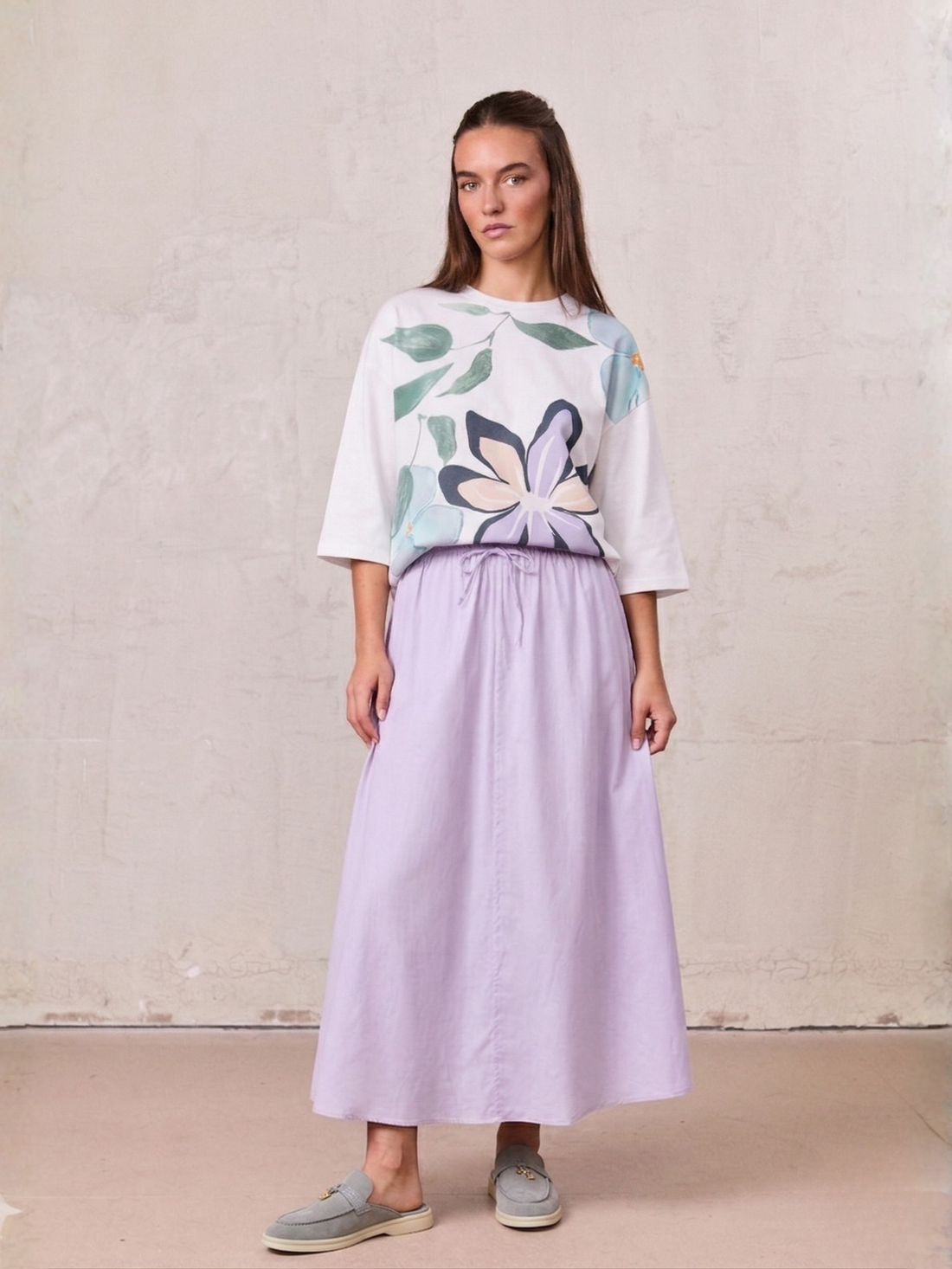 DRAWSTRING RUFFLE SKIRT-LAVENDER