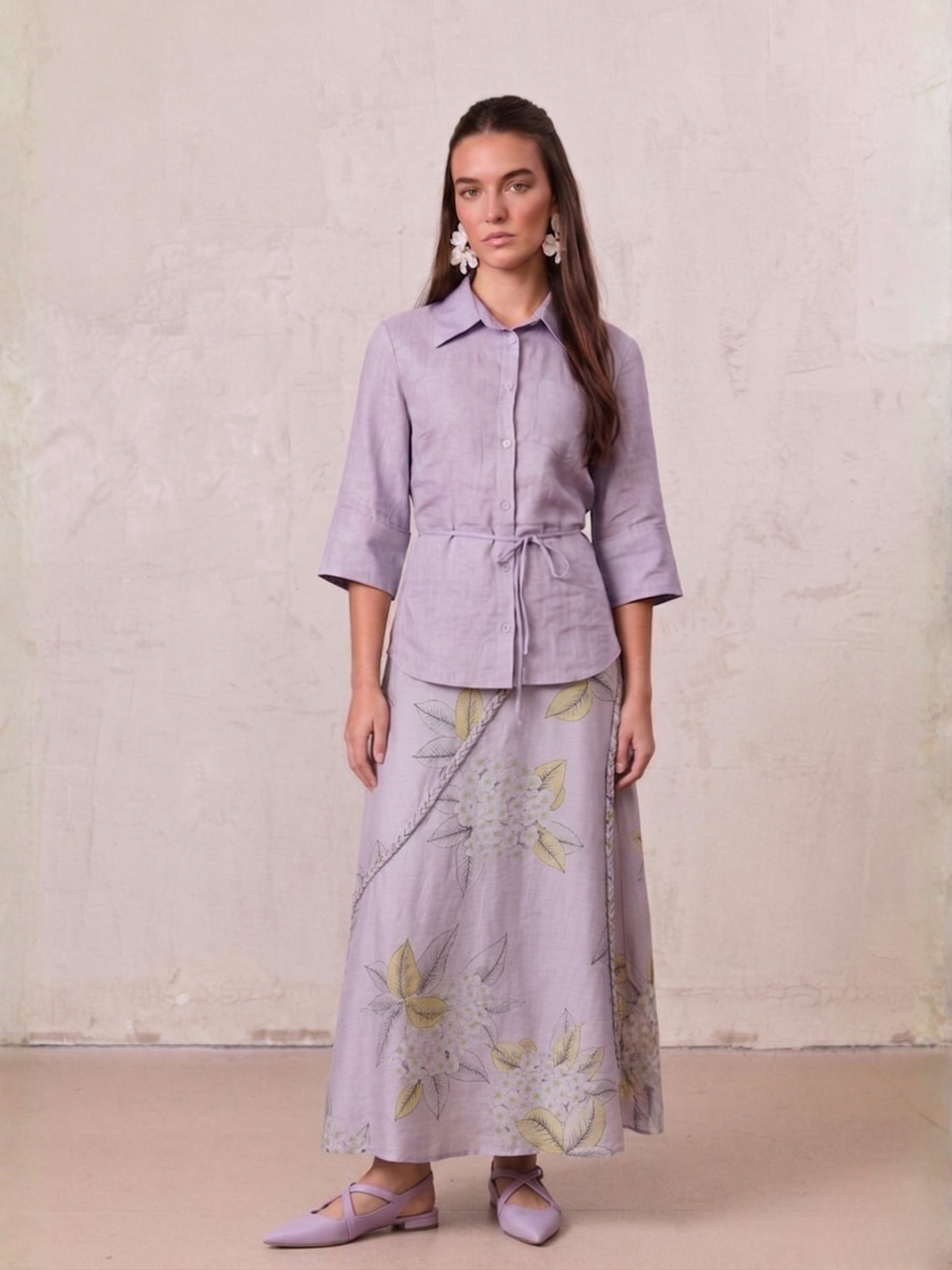 Braided Detail A-Line Skirt-Lavender Floral