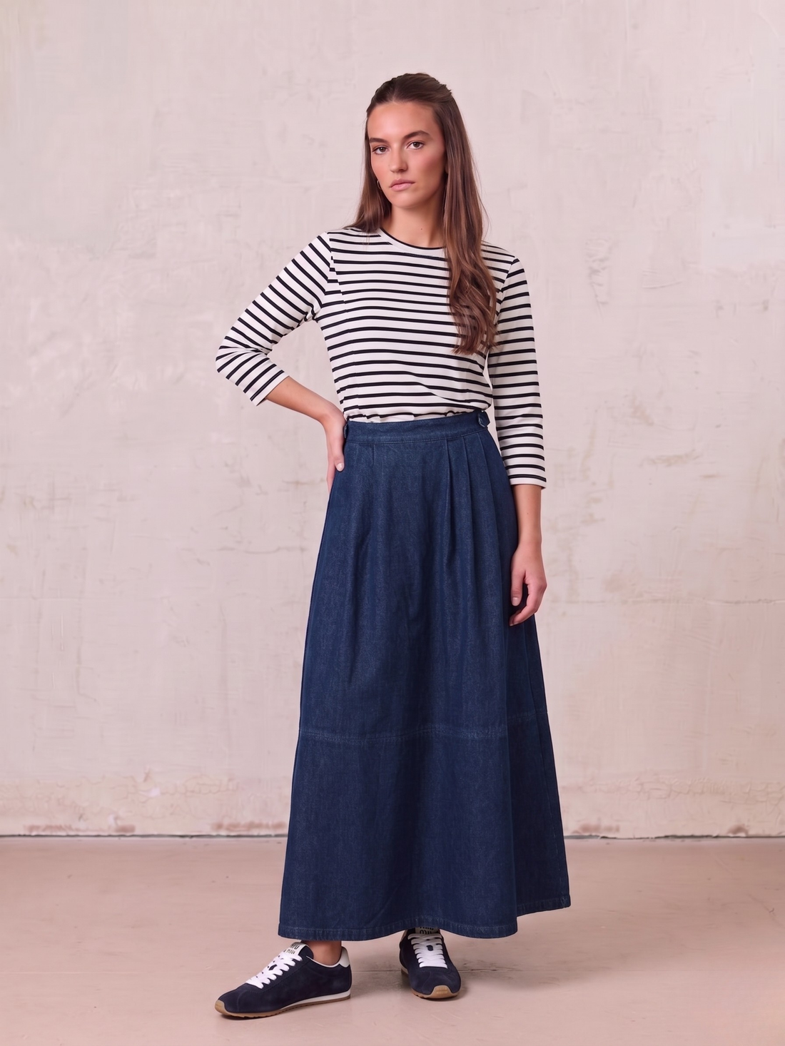 Side Buckle Denim Skirt-Blue