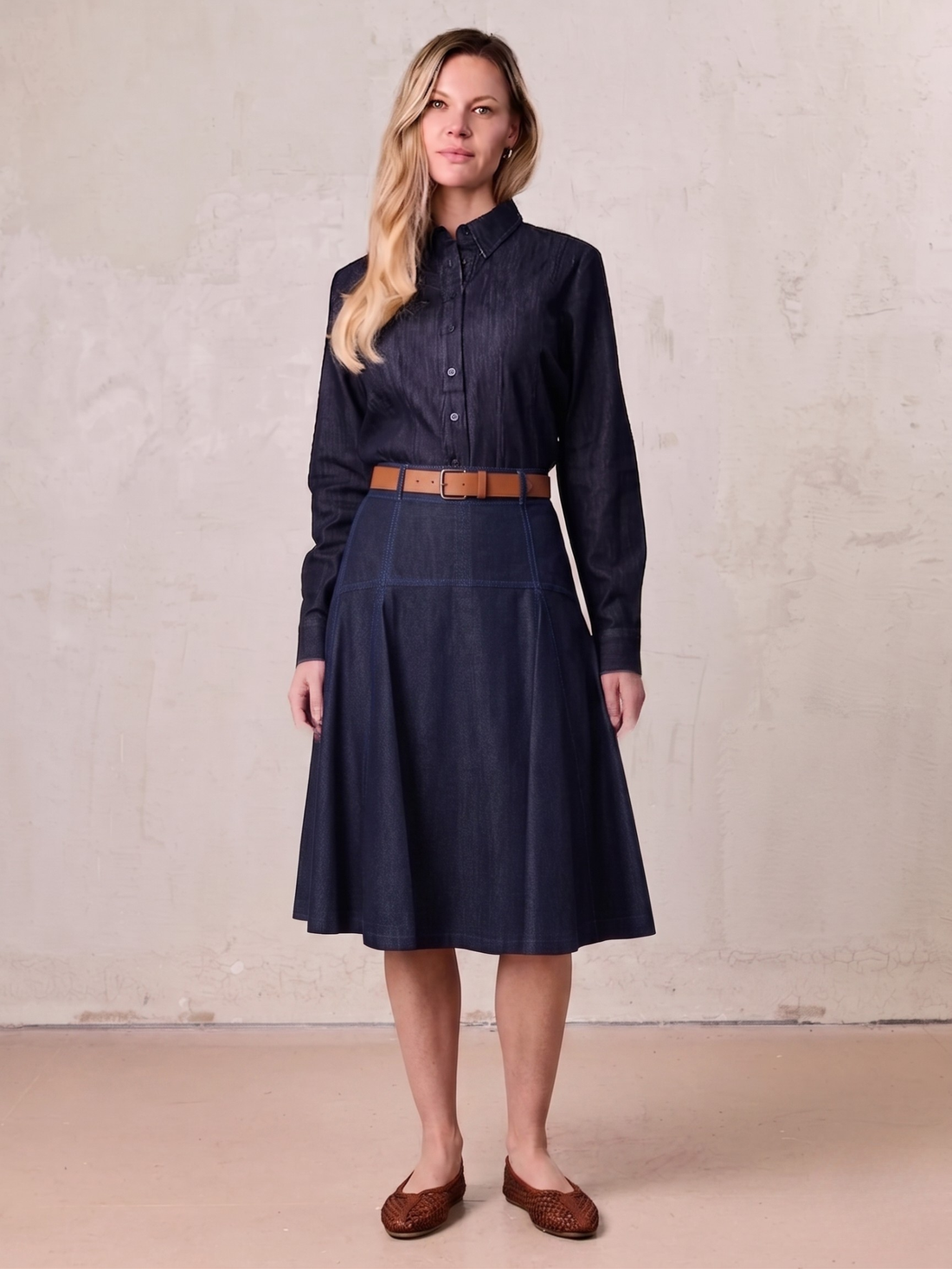 Yoke Denim Short Skirt-Blue