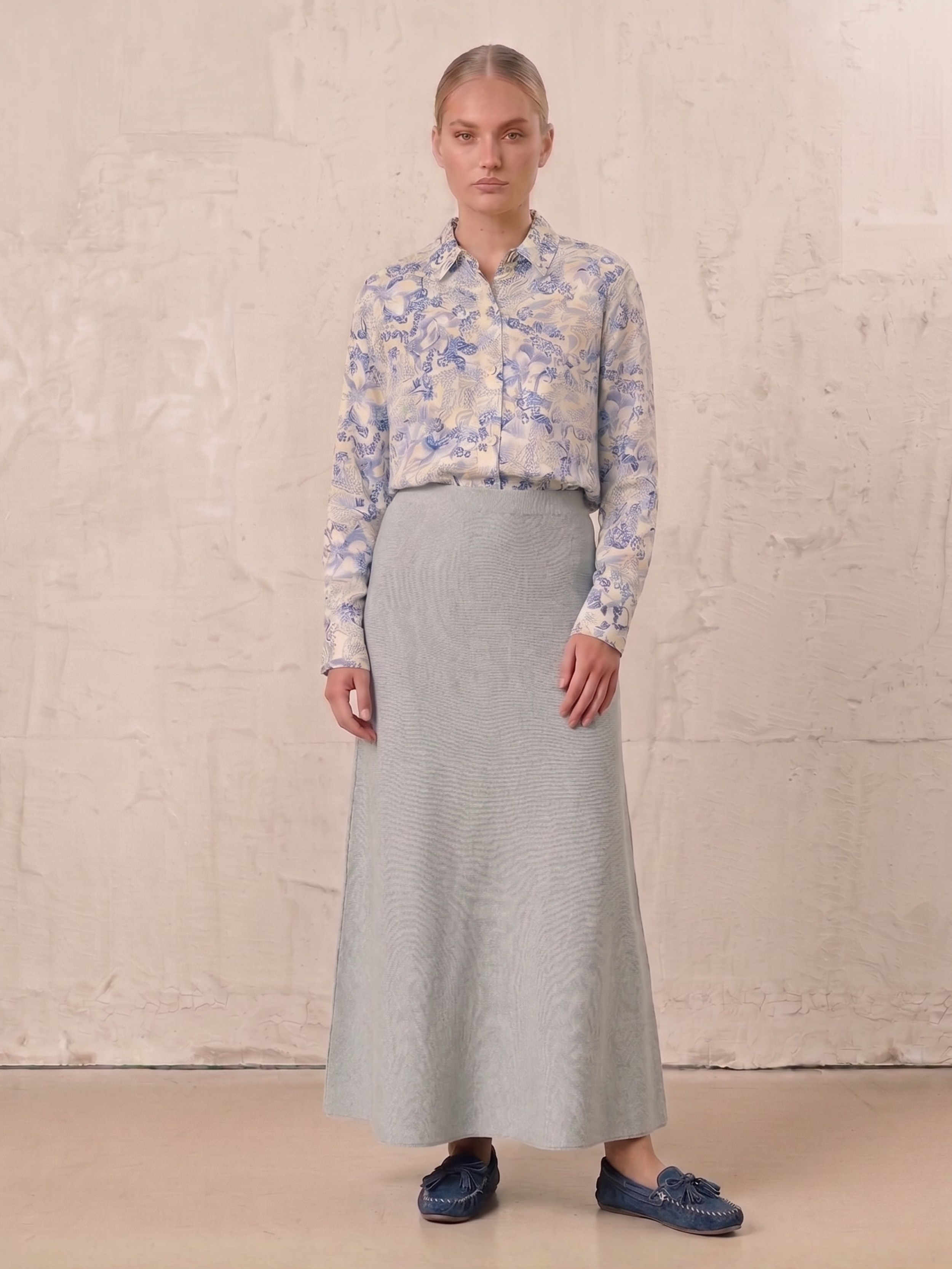 Classic Denim Skirt 37"-Light Blue