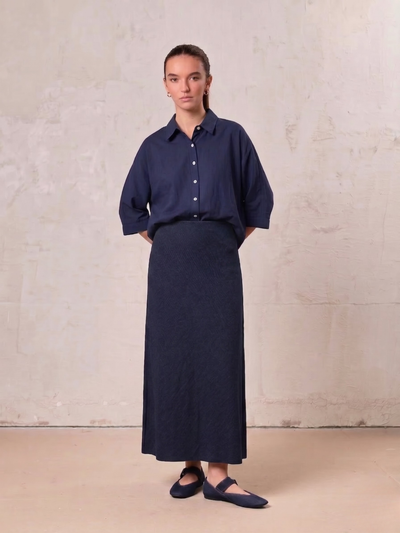 Classic Denim Skirt 35"-Dark Blue