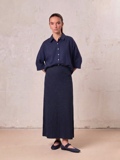 Classic Denim Skirt 35"-Dark Blue