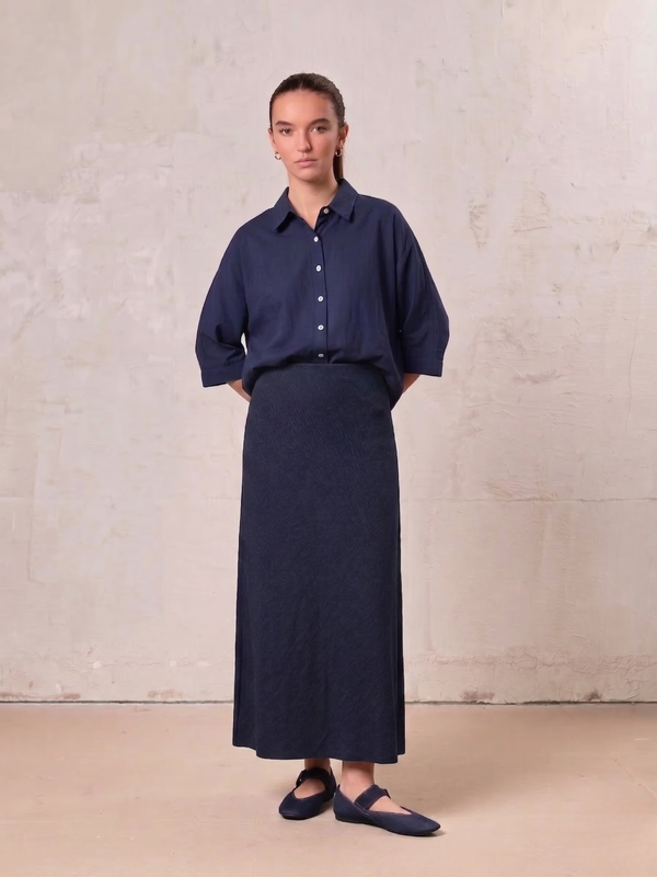 Classic Denim Skirt 37"-Dark Blue