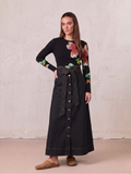 High Waist Button Down Denim Skirt-Black