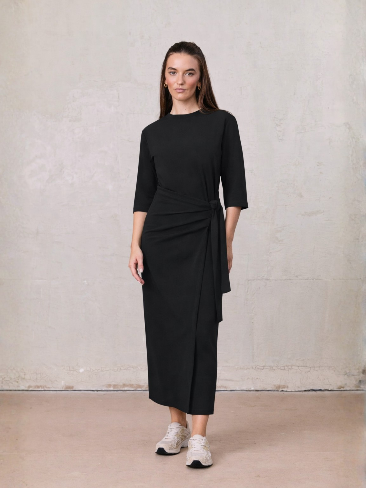 Side Tie T-Shirt Dress-Black