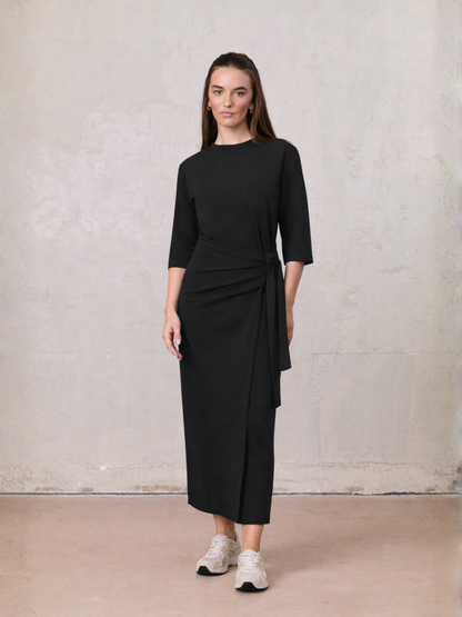 Side Tie T-Shirt Dress-Black