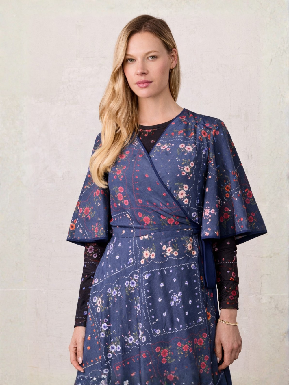 Flutter Sleeve Wrap Dress-Colored Floral