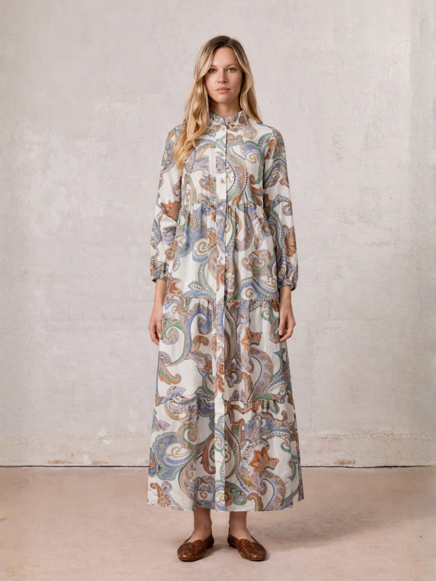 Peasant Belted Dress-Paisley Floral