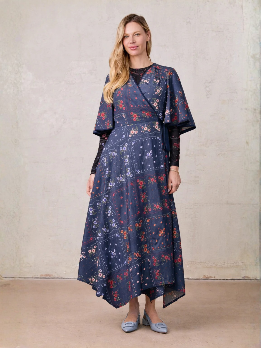 Flutter Sleeve Wrap Dress-Colored Floral