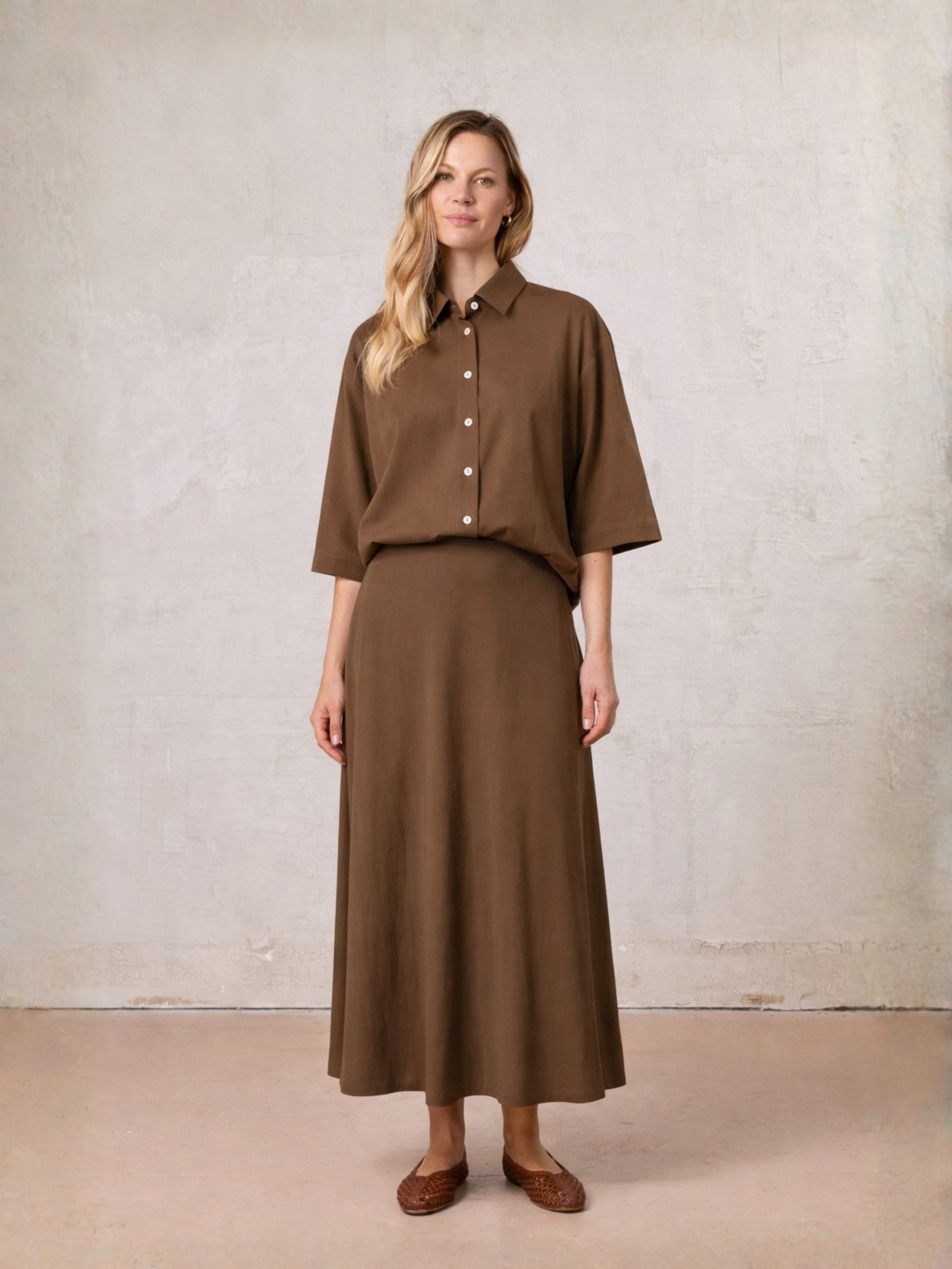 Crinkle  Skirt 37"-Brown