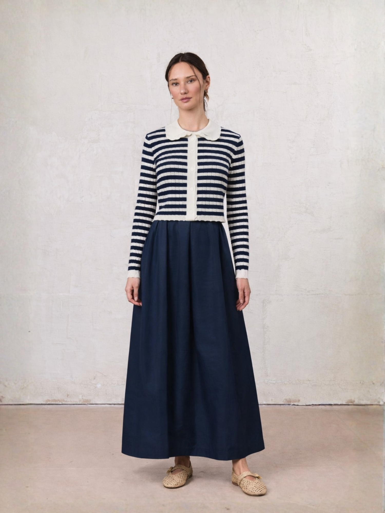 Waisted Full Taffeta Skirt-Navy