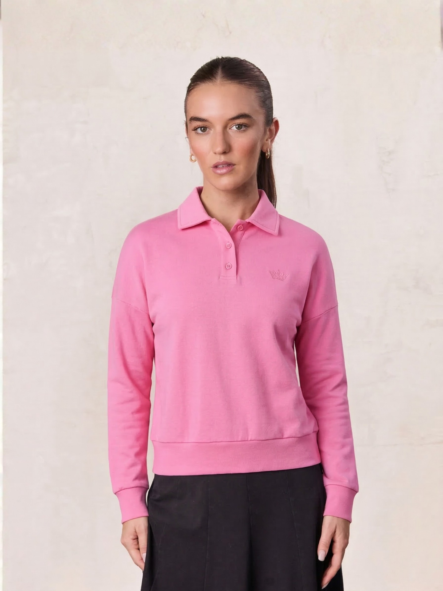 Collared Bomber Tee-Pink