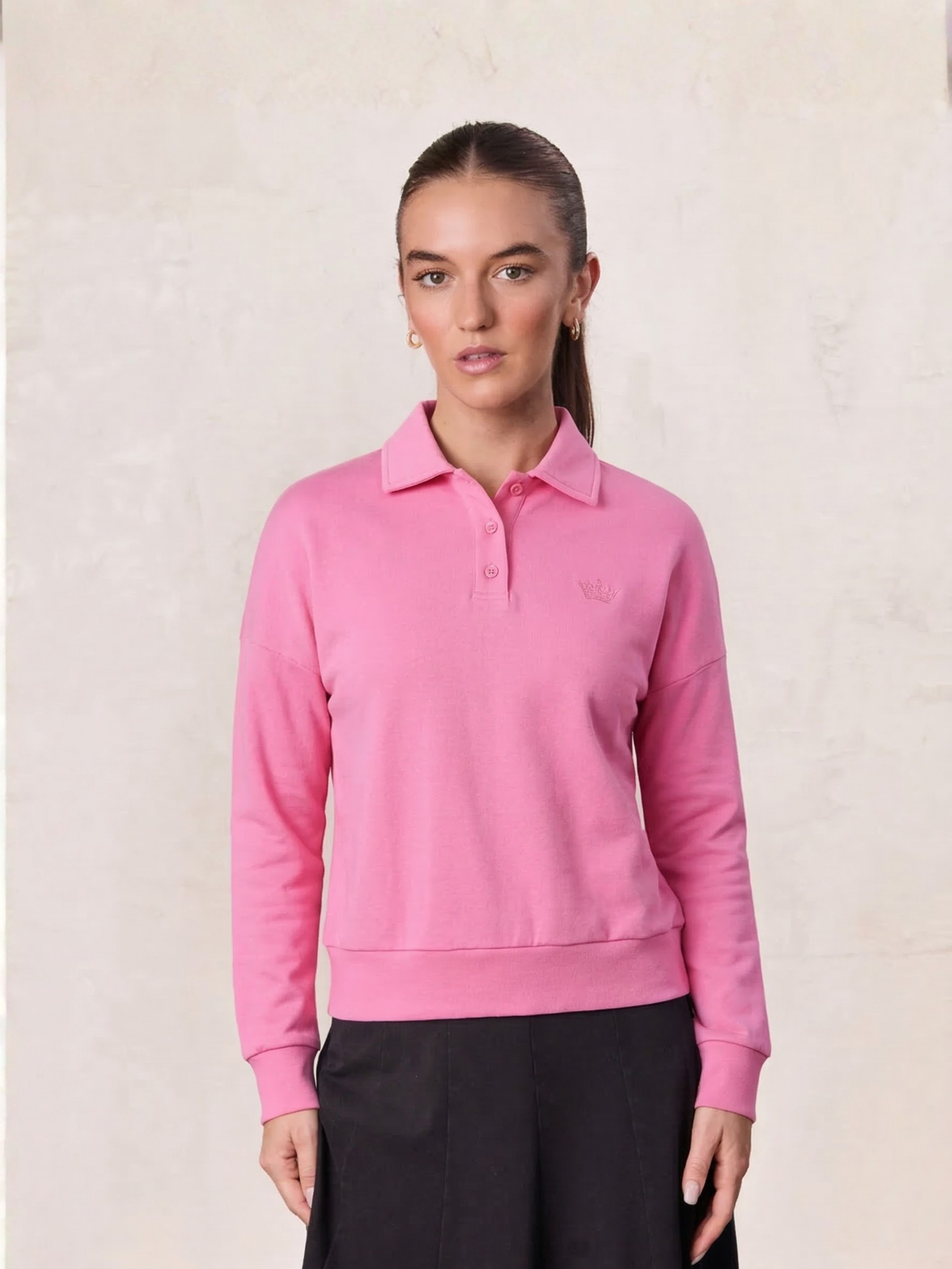 Collared Bomber Tee-Pink