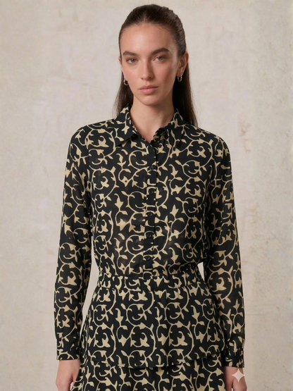 Blouse-Navy Vines
