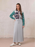 Elastic Waist Micro Pleat Skirt-Grey