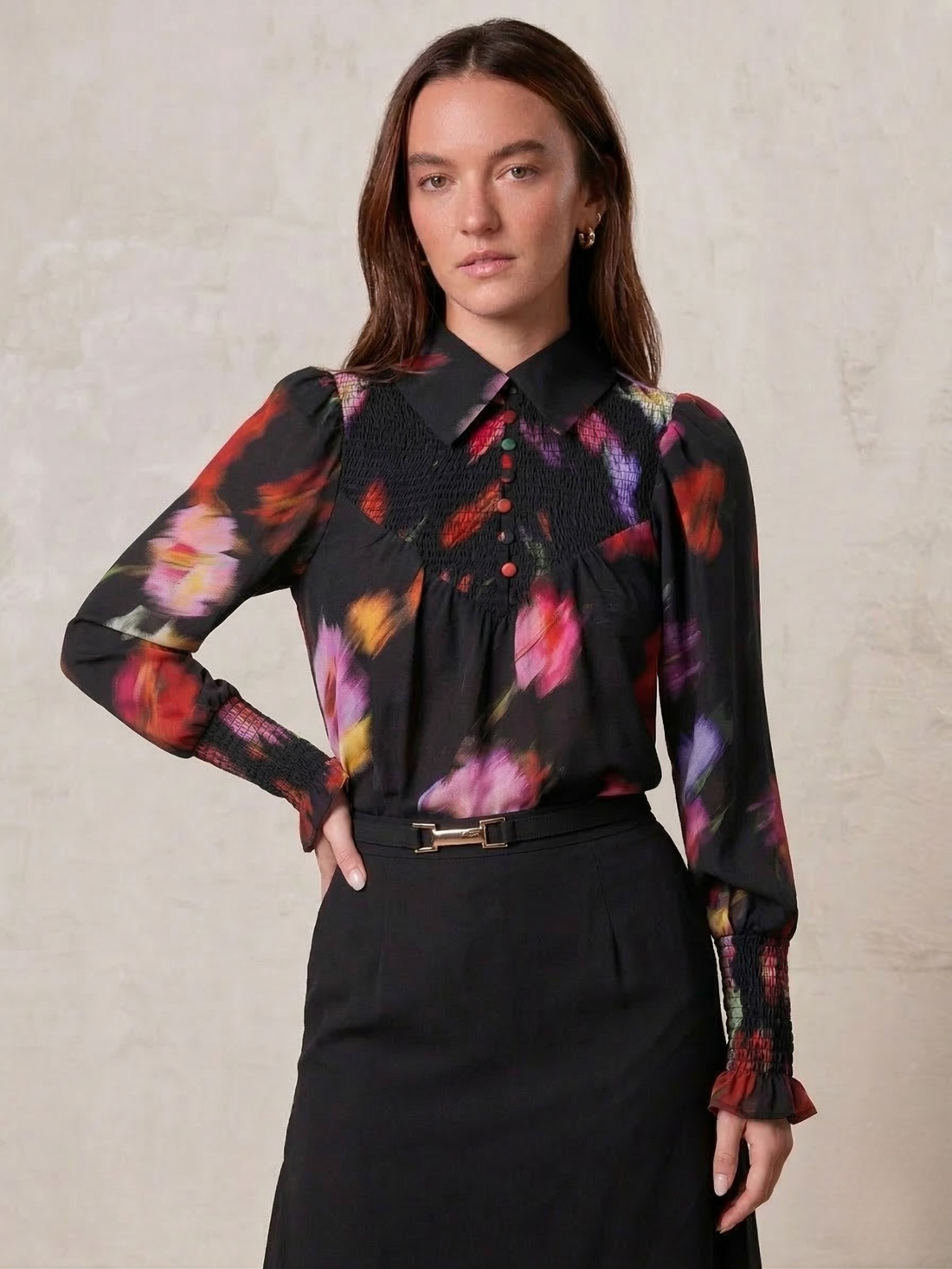 Smocked Blouse-Pink Floral