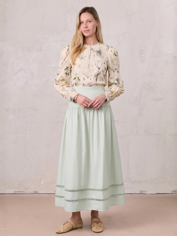 Border Cut Out Yoke Skirt-Mint