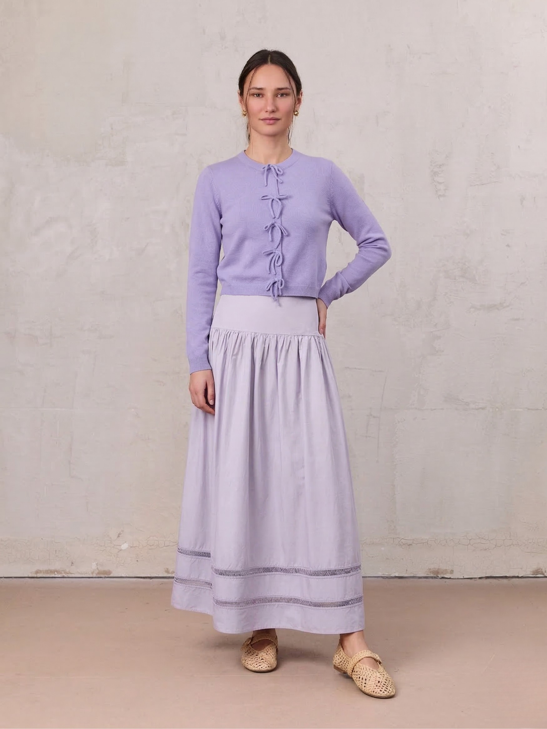 Border Cut Out Yoke Skirt-Lavender