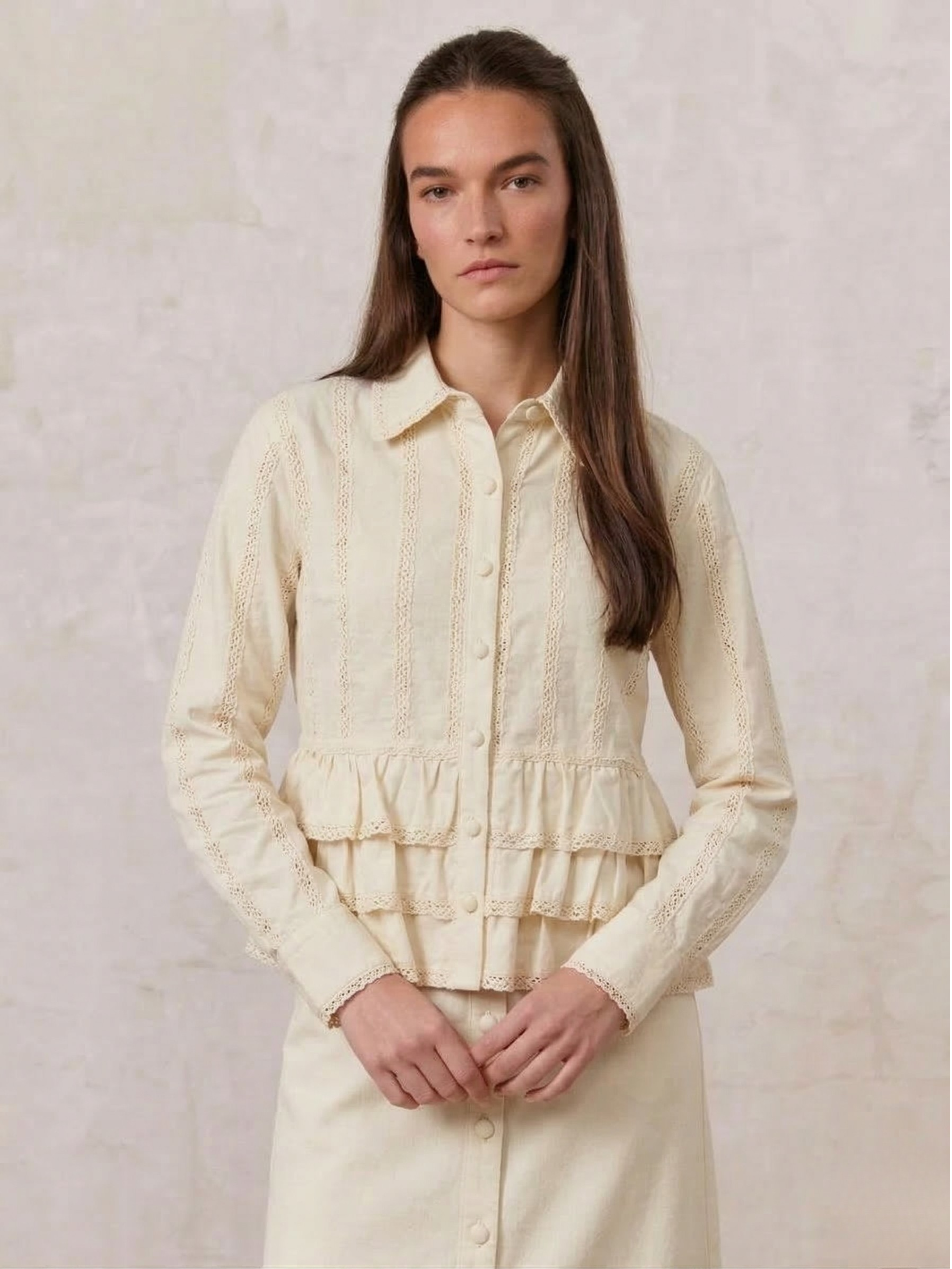Ruffle Layer Jacket-Cream