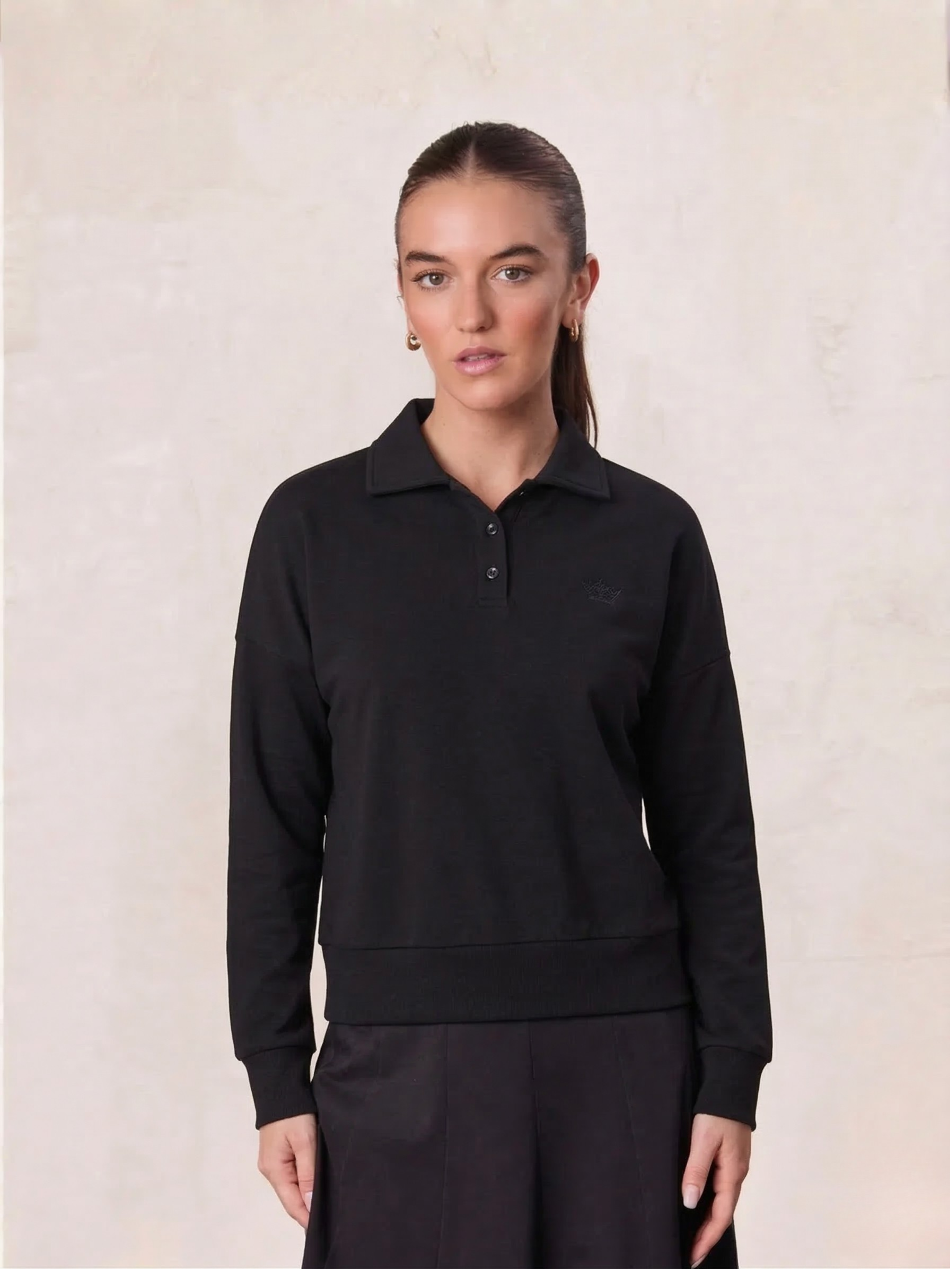 Collared Bomber Tee-Black