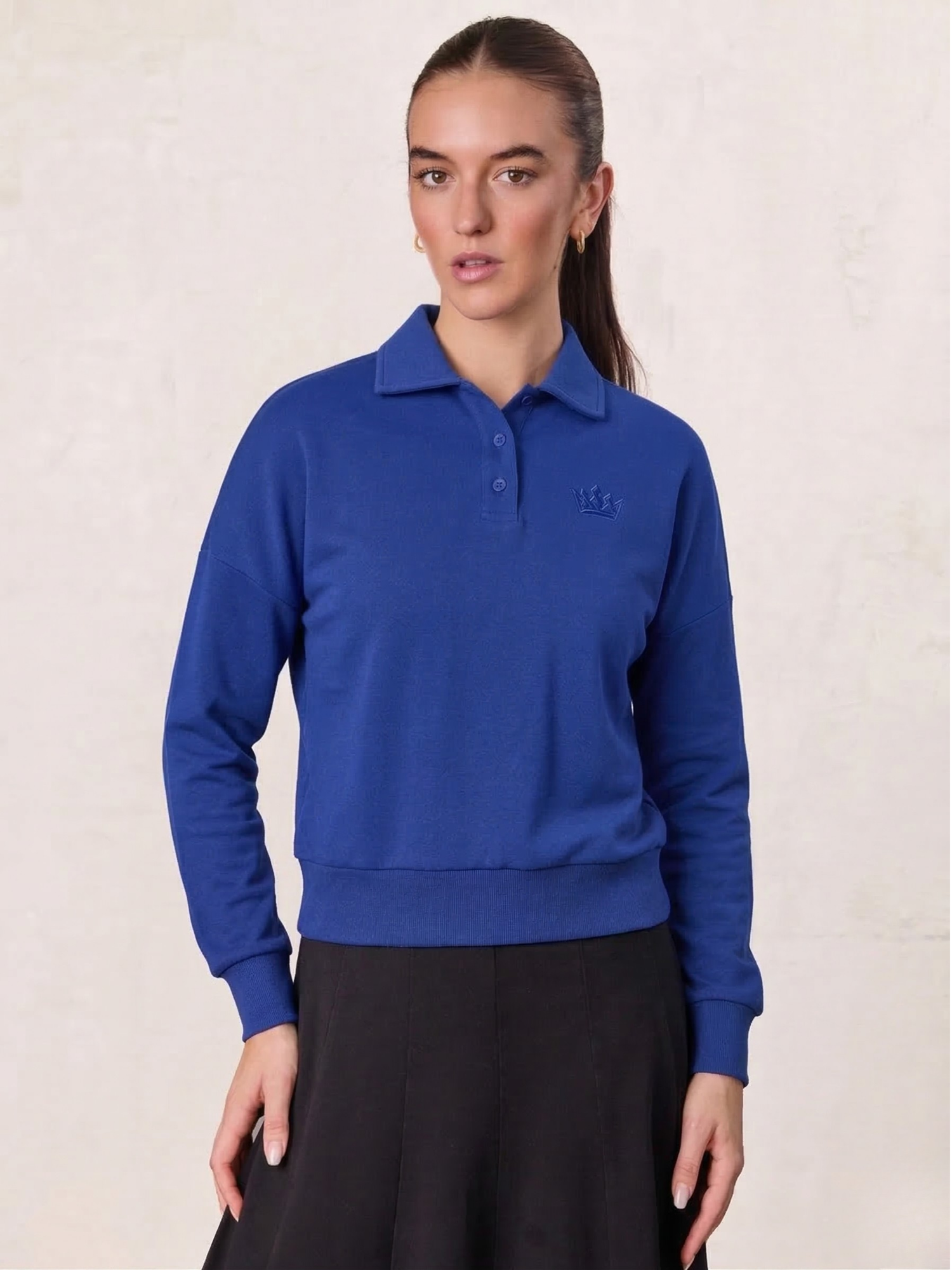 Collared Bomber Tee-Cobalt Blue