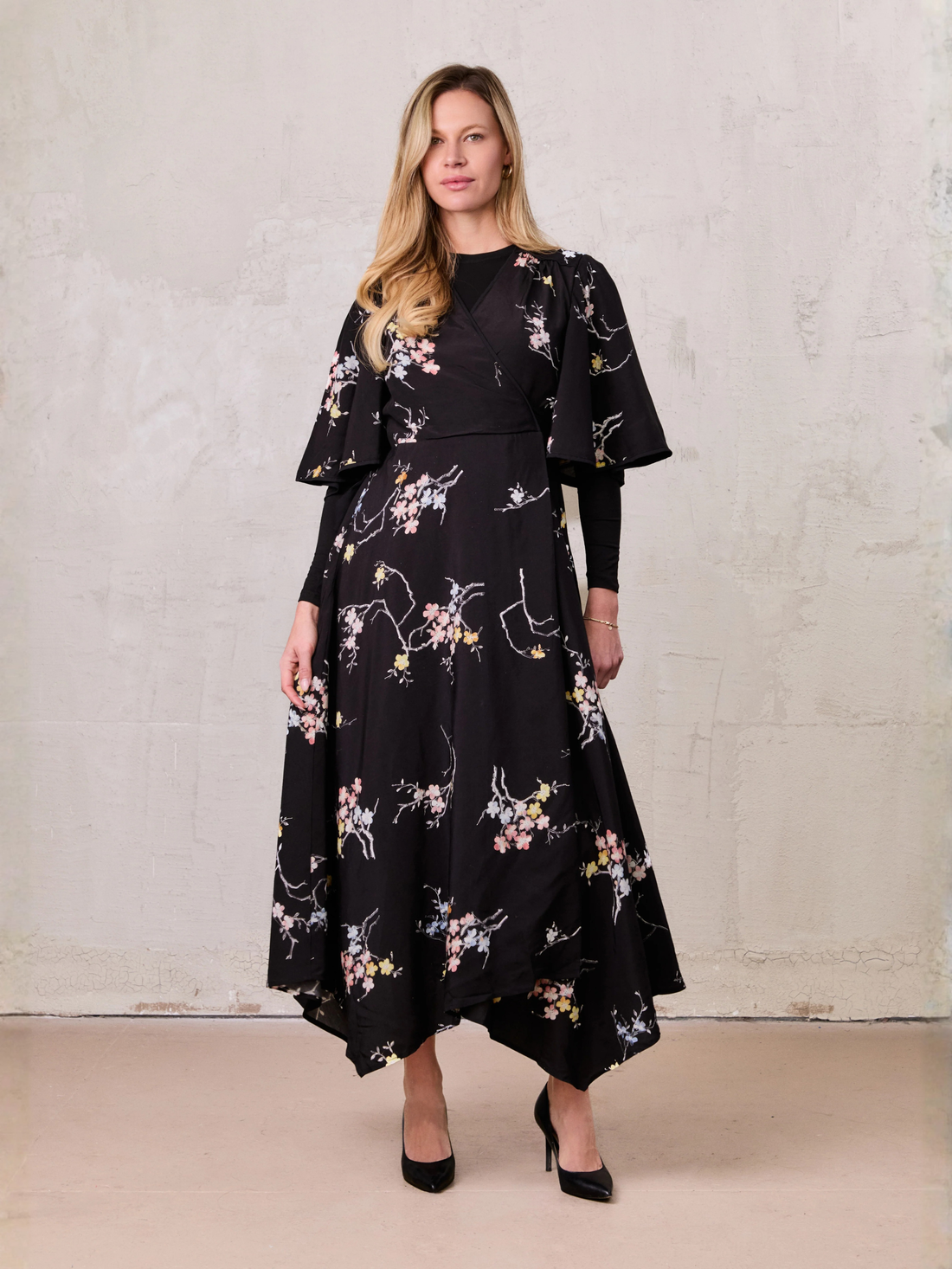Flutter Sleeve Wrap Dress-Bunches of Floral