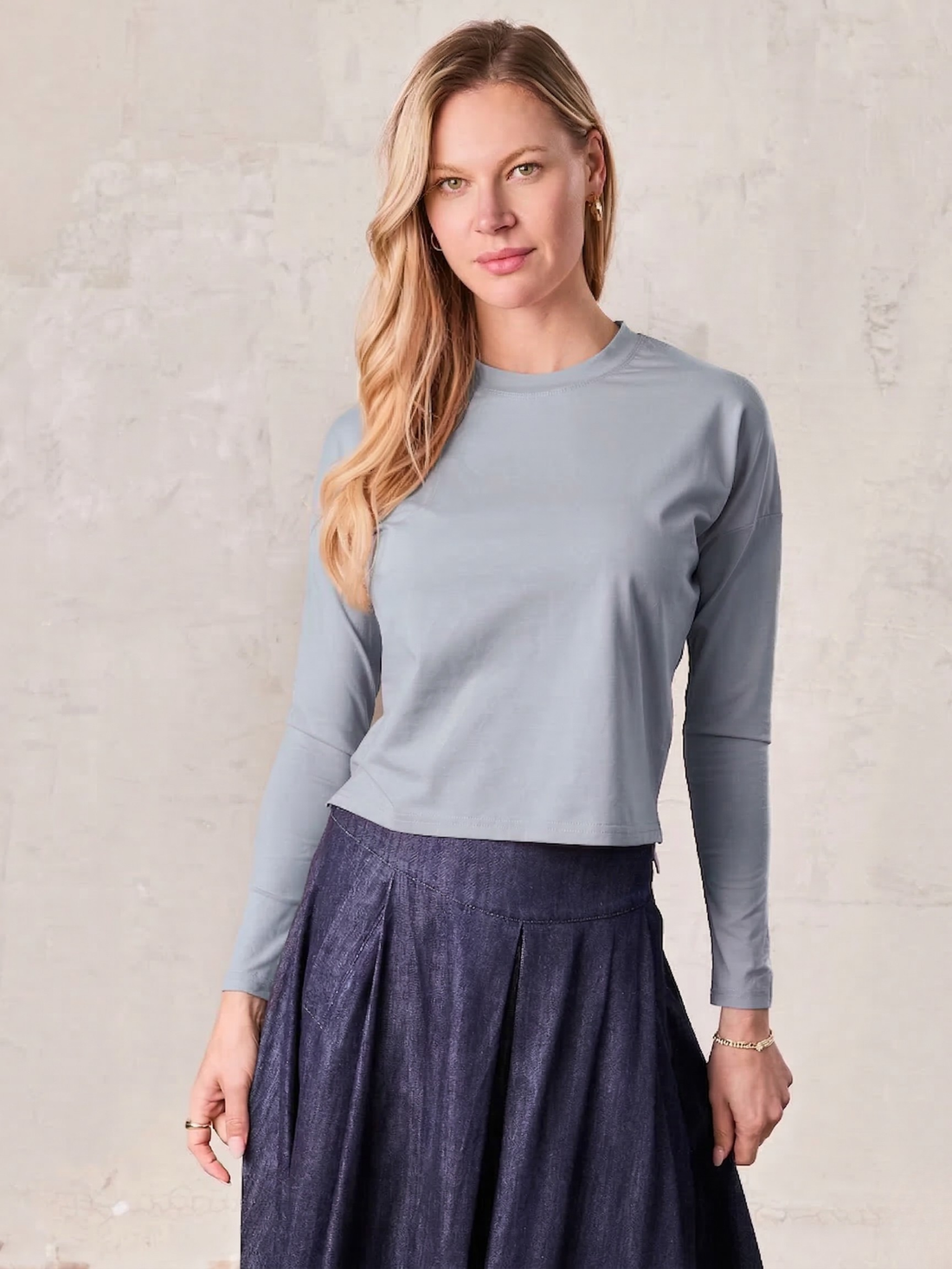 Cropped Boxy Tee-Light Blue